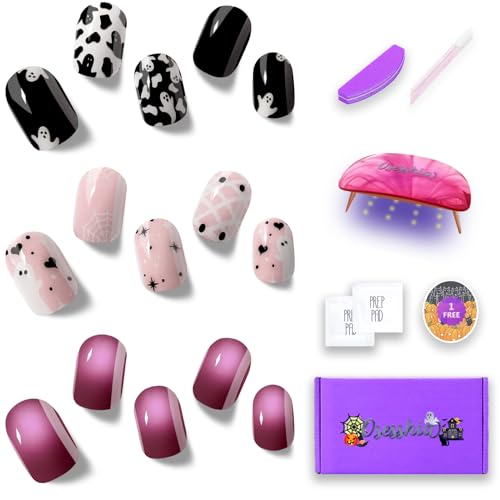 Semi Cured Gel Nail Strip Starter Kit, (Include 60 Pcs Nails Stickers, 1 UV Lamp and Nail Tools), Glaze Wraps, Long Lasting Polish Strips, Salon Quality Halloween Kit