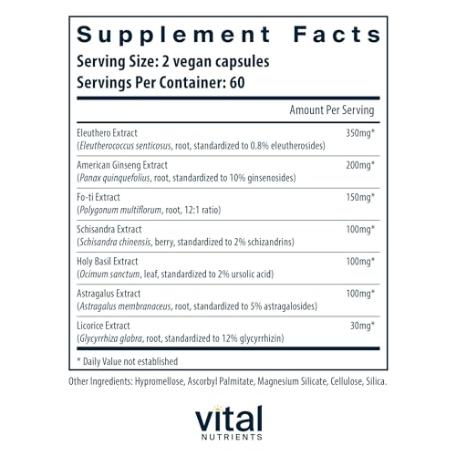 Vital Nutrients Energy Plus | Nonstimulatory Herbal Energy Support | Promotes Mental & Physical Stamina | Adaptogenic Support for Stress | Gluten, Dairy, Soy Free | Non-GMO | 120 Capsules