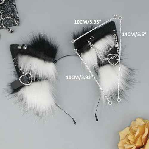 Furry Cat Ears Headband Punk Gothic Heart Clips Animal Ears Hair Hoop for Halloween Cosplay Costume Party