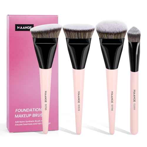 MAANGE Makeup Brushes 4 Pcs Makeup Brush Set for Foundation Concealer Contour Liquid Blending Face Kabuki Makeup Brush Kit (Pink)
