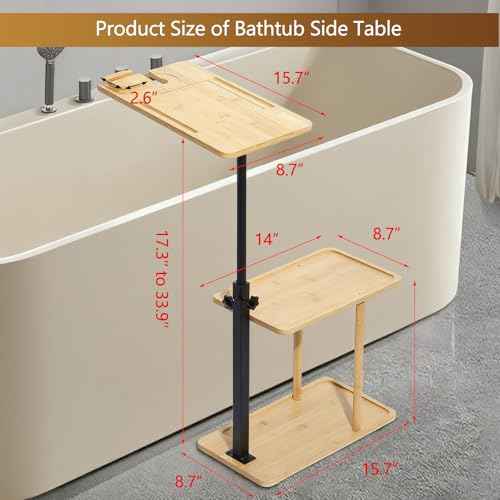 3 Layer Bathtub Tray Table,Bamboo Swivel Bathtub Side Table Height Adjustable,Freestanding Bathtub Tray for Tub Against Wall,Bathtub Accessories&Bathroom Organizer for Luxury Home Spa (Natural1)
