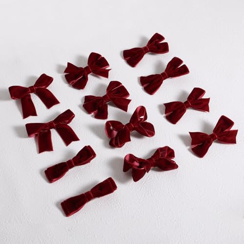 Dark Red Velvet Ribbon Hair Bows 12pcs 3¡± Small Burgundy Dressy Bow Alligator Clips School Uniform Decor Accessories for Teen Toddler Girls Women Christmas Valentines Xmas Gift