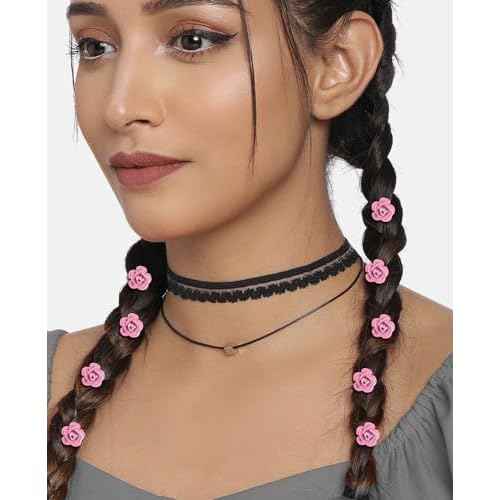 Wecoe Small Pink Rose Flower Hair Accessories - 30 Pcs Tiny Mini Cute Decorative Clips for Women - Ideal for Weddings, Christmas Gifts