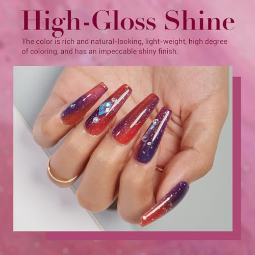 AZUREBEAUTY Color Changing Dip Powder Nail Kit Starter Fall Winter Glitter Pink Blue Purple Orange Mood Temperature Change Dipping Powder Liquid Set with Base Top Coat Activator for Home Manicure Gift