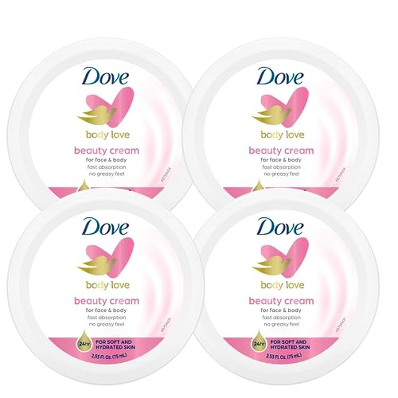Dove Nourishing Body Care, Face, Hand, and Body Beauty Cream for Normal to Dry Skin Lotion for Women with 24-Hour Moisturization, 4-Pack, 2.53 Oz Each Jar