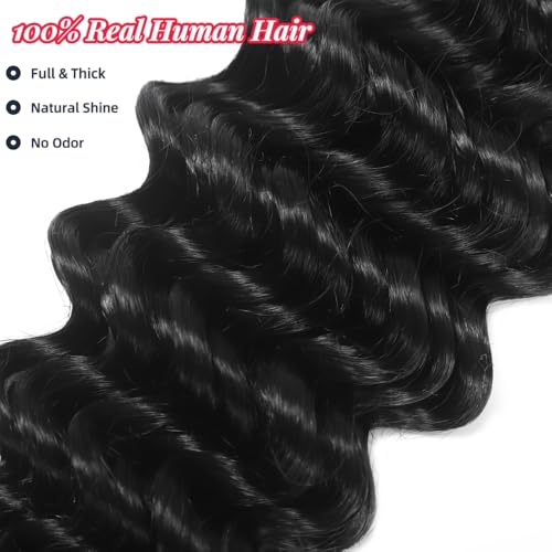 Deep Wave Human Braiding Hair 20Inch 2 Bundles 100g Bulk Human Hair for Braiding No Weft Human Braiding Hair for Boho Braids Wet and Wavy 100% Brazilian Virgin Curly Hair for Braiding Hair Extensions