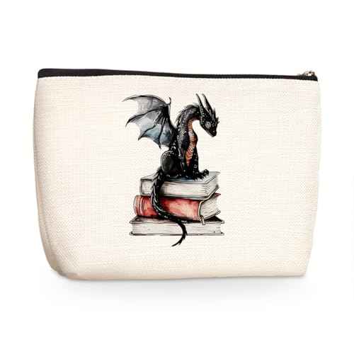 Fantasy Dragon Makeup Bag Fantasy Book Lovers Gifts Bookish Gifts Cosmetic Bag Halloween Christmas Birthday Gifts for Readers Women Girls Friends Sisters Book Accessories Travel Toiletry Bag