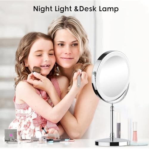 Lighted Makeup Mirror, 3000 mAh Rechargeable Double Sided Magnifying Vanity Mirror with 3 Colors, 1x/10x, 360¡Æ Rotation , Brightness Adjustable Magnification Cosmetic Light up Mirror, Women Gift