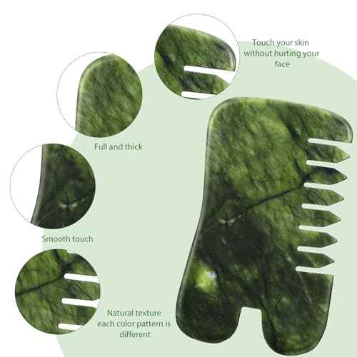 BBTO 2 Pcs Jade Comb for Scalp Massage Gua sha Comb for Head Body spa Hair Multifunctional Handheld Massage Tools (Classic, Natural)
