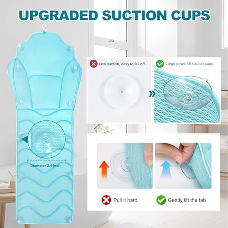 Full Body Bath Pillow for Bathtub - Extra Long 61¡¯¡¯ Bath Pillows for Tub, Ergonomic 4D Air Mesh Tub Pillow with Head, Neck & Lumbar Support, Bathtub Pillow Spa Cushion with Non-Slip Suction Cups