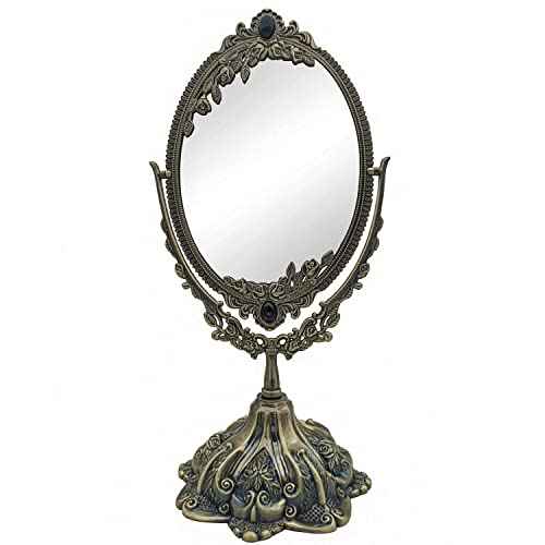 Hsiwto Vintage Double Side Makeup Mirror, Alloy Metal Table Makeup Desktop Mirror with 360 Degree Rotation Cosmetic Makeup Tool for Women Girls, Small Bronze