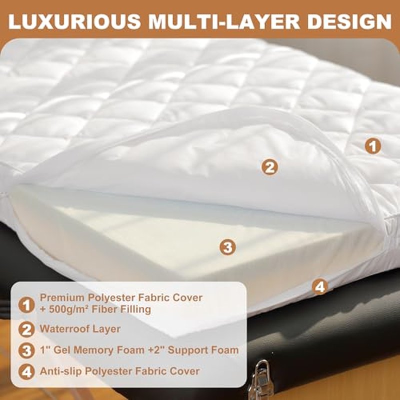 3.2 Inch Lash Bed Topper Set,Gel Memory Foam Massage Bed Topper, Waterproof Fluffy Pillow Top Cover for Spa Esthetician Wax,Includes White Massage Table Toppe & Face Rest Cover