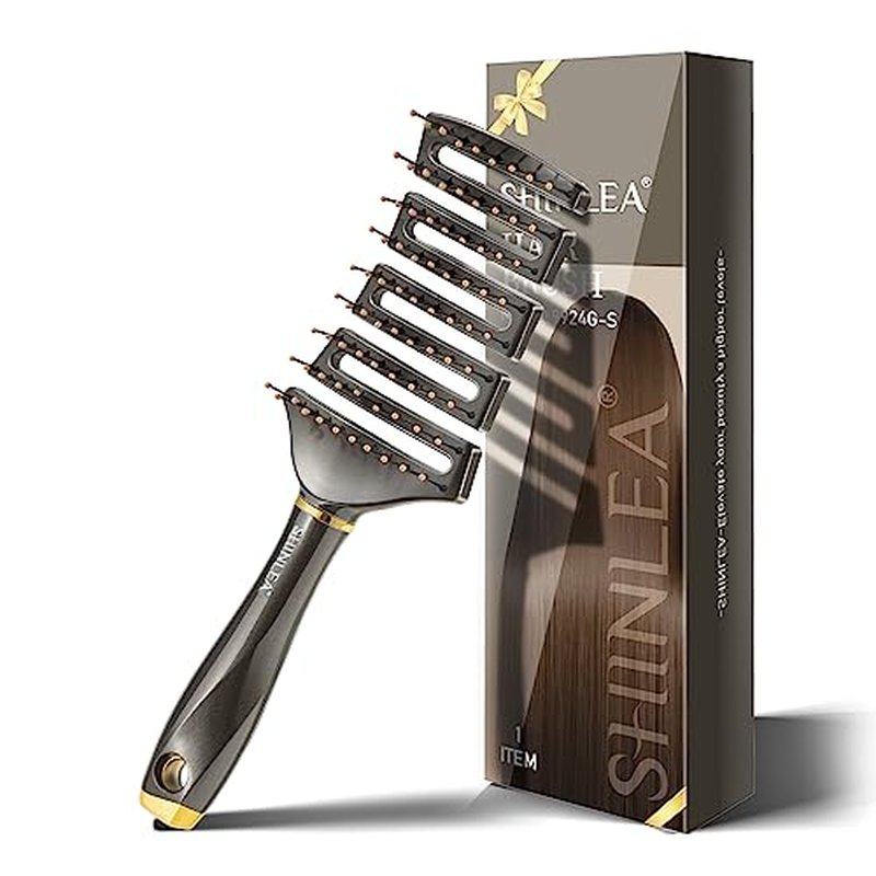 Curved Detangling Brush for Curly Hair, Professional Vented Anti-Tangle Brush for Wet & Dry, Ideal for Textured 2A to 4C Hair and Thick Blow Drying