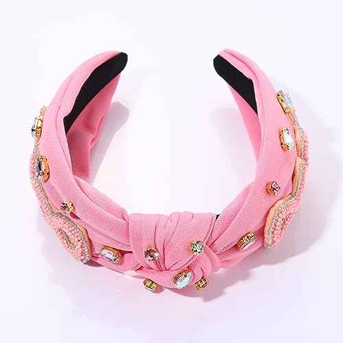 Pink Knotted Headband Sparkly Rhinestone Breast Cancer Awareness Knot Headband Crystal Jeweled Pink Ribbon Fright Beaded Twist Hairband Headpiece Breast Cancer Awareness Hair Accessories Gift for