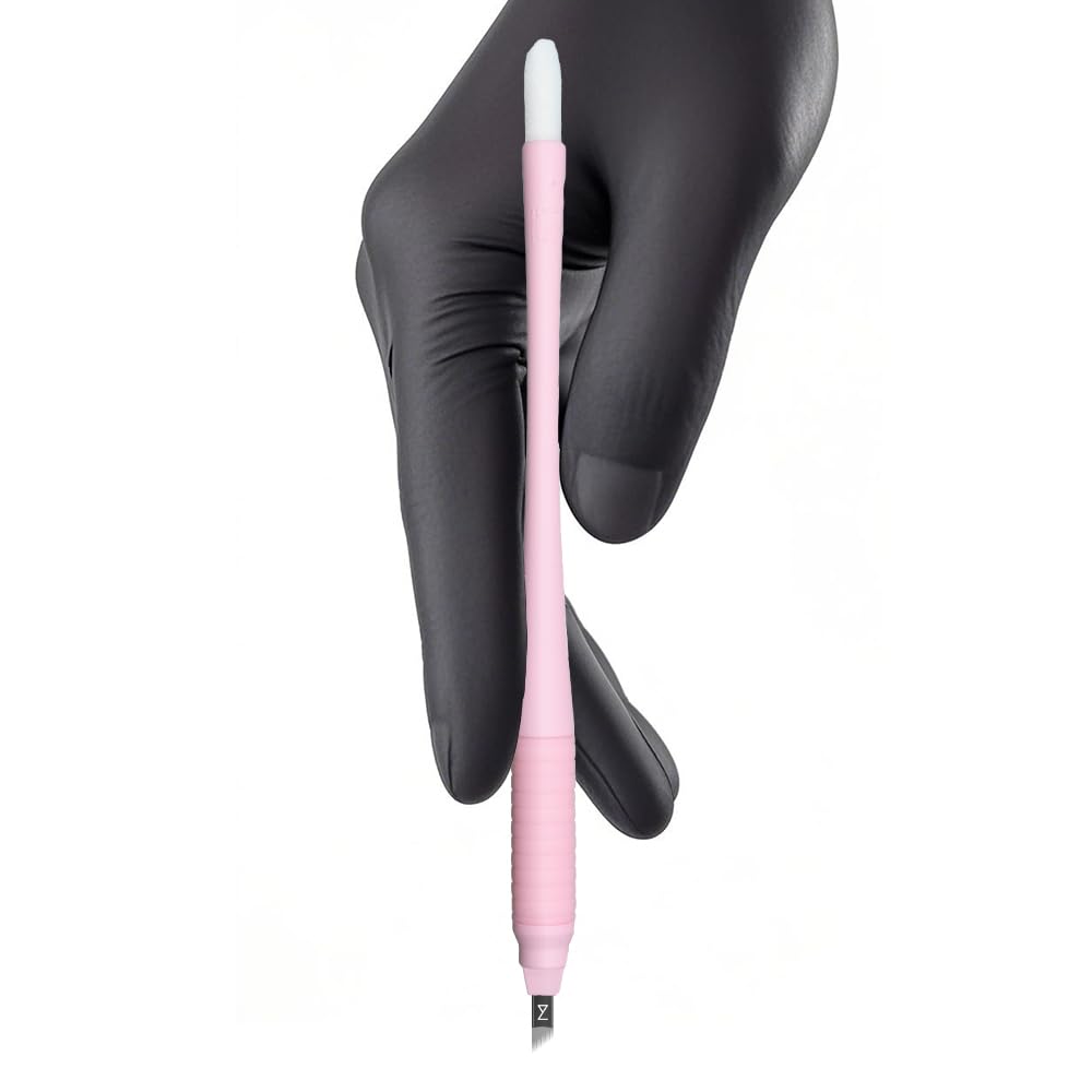 M Mellie's Signature Microblading Eyebrow Pen (Pack of 10) - Disposable Microblading Pen with Sterilized Blade, Comfortable Rubber Grip and Pigment Sponge for Flawless Bro (C12 .18mm, Pink)