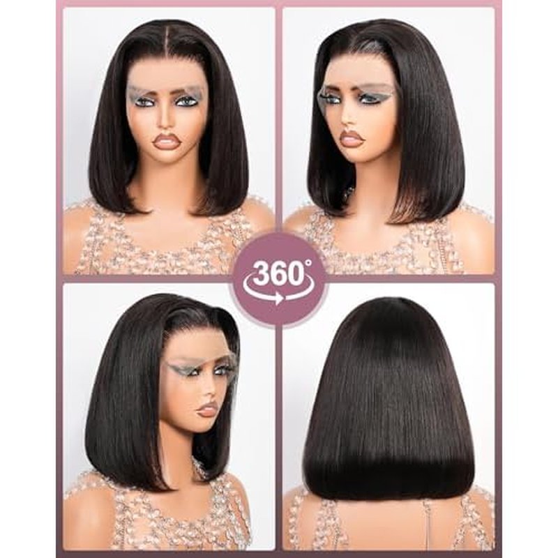 Bob Wig Human Hair 13x4 HD Lace Front Wigs Human Hair 200% Density 15A Straight Bob Wigs For Black Women Glueless Wig Pre Bleached Pre Plucked With Baby Hair (10inch)