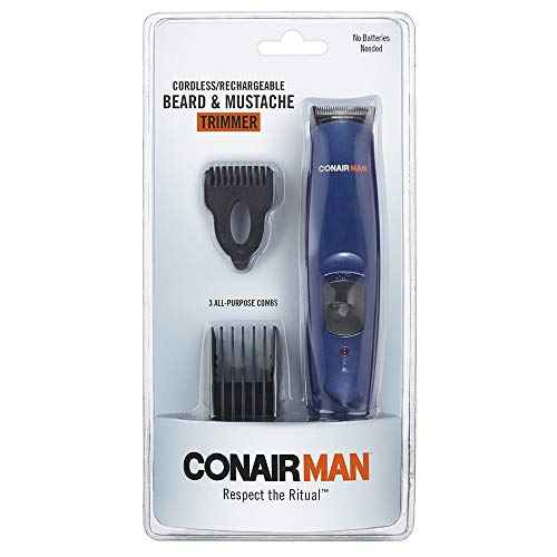 ConairMAN Beard Trimmer for Men Includes Nose and Ear Hair Trimmer and with 5-Position Comb Attachment, 5 piece Men's Grooming Kit, Battery Operated