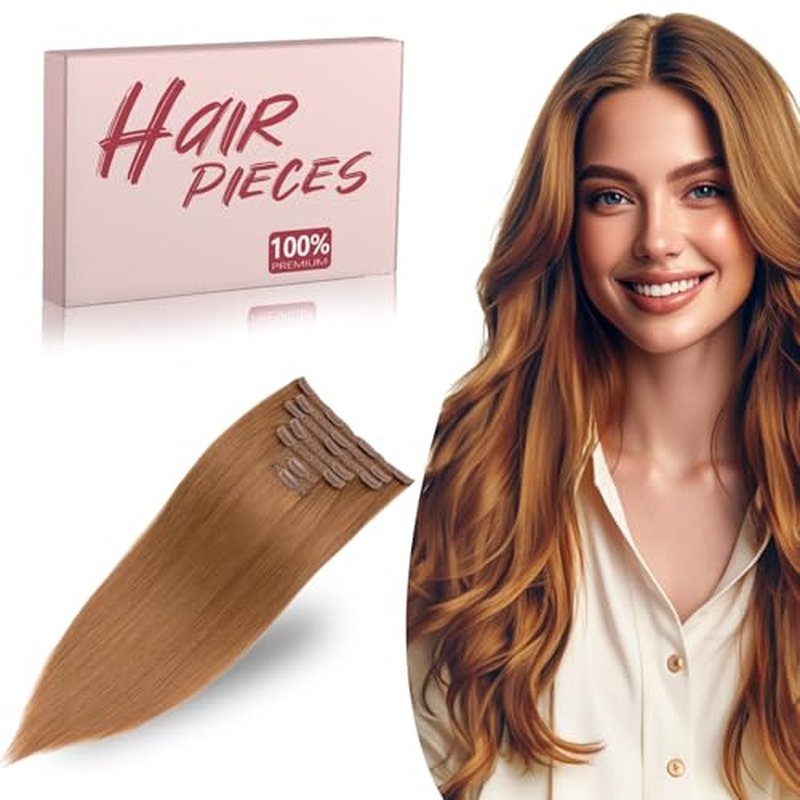 Clip in Hair Extensions Long Straight, 100% Real Human Hair,No Tangle & Smooth,120g, 20 Inch,#30 Light Auburn