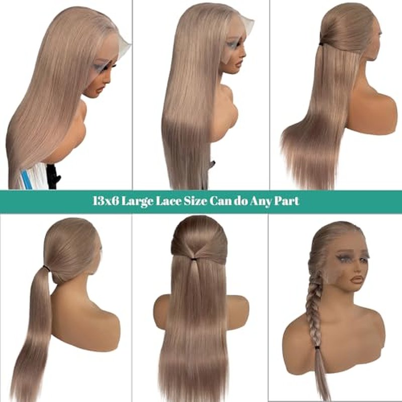 Munx Ash Blonde Straight Human Hair Wig Pre Plucked Real Ear To Ear 13x6 Lace Front Glueless Wig Bleached Invisible Knots Wear and Go 180% Density 18Inch HD Transparent Colored Frontal Wigs