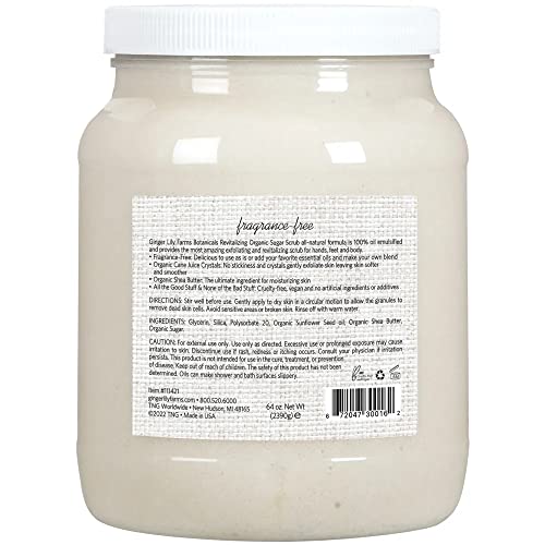 Ginger Lily Farms Botanicals Revitalizing Organic Sugar Scrub, All-Natural Skin Exfoliating Sugar Crystals, 100% Vegan & Cruelty-Free, Fragrance-Free, 64 oz.