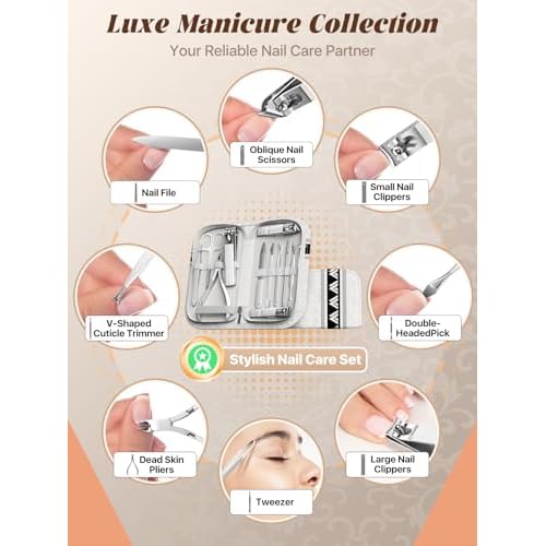 Manicure kit for Women ? Nail Clippers, Cuticle Trimmer, Tweezers, Metal File, and Travel Case ? Professional-Quality Tools for Home, Travel, or Gift Use