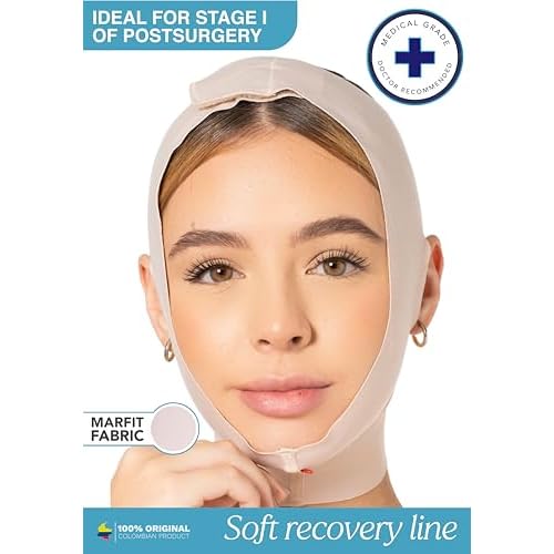 Sonryse MAC32VE Post Surgery Chin Lift After Lipo Compression Chin Support Garment Post Surgical Facial Beige M