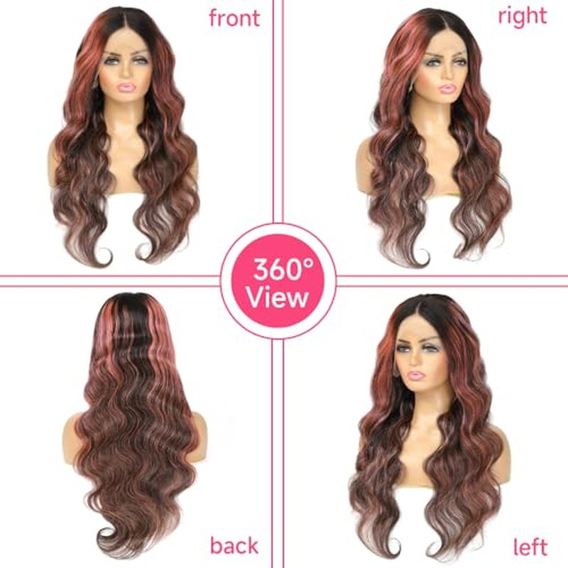 28Inch Skunk Stripe Human Hair Wig 200% Density Pink and Black Wig 13x4 Body Wave Lace Frontal Wigs Human Hair Pre Plucked Pink Human Hair Wig With Baby Hair