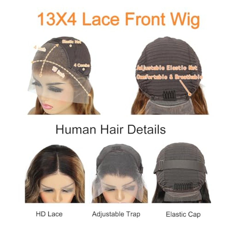 Highlight Ombre Lace Front Wig Human Hair 13x4 HD Transparent 180% Density Body Wave Wigs Human Hair with Baby Hair Pre Plucked for Women 4/27 Honey Blonde Lace Frontal Colored Wigs (26Inch)