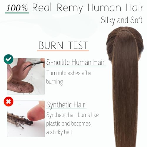 S-noilite Wrap Around Ponytail Extension Human Hair #4 Medium Brown Ponytail Extensions Real Remy Hair 14inch Long Straight Clip in Human Hair Ponytail 80Grams