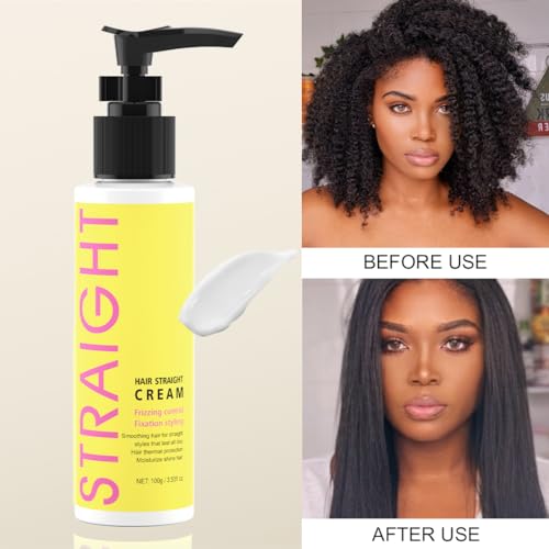 gowwim Hair Straightener Cream,Keratin Hair Treatment Straightening,Smooths Frizz, Curly Hair Becomes Straight in 5mins,Used With Hair Straightener,3.38Oz(100g£©, White