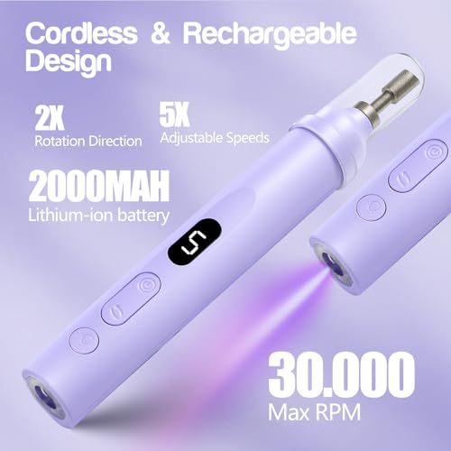 Electric Nail Drill Machine Handheld Flat Light 2-in-1 for Beginners Acrylic Gel Nails Manicure Pedicure Polishing Shape Tool with 8 Bits Gel Nails and Home Salon Use