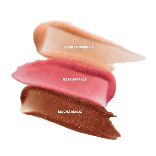 Nudestix NudeGlow Lip Set ? 3-Piece Hydrating Peptide Lip Butter Kit with Glossy Shimmer Tints | Includes Vanilla Sprinkle, Rose Sparkle & Mocha Magic | Clean, Vegan, Plumping Lip Balm Trio