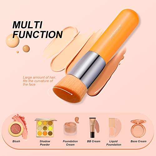 Docolor Angled Kabuki Foundation Brush Synthetic Professional Face Blush Liquid Powder Foundation Makeup Brush for Blending Liquid, Cream or Flawless Powder Cosmetics Tools, Neon Orange