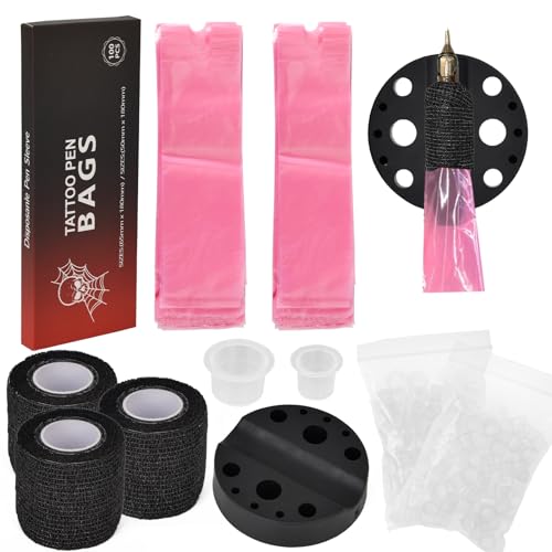 200pcs 2sizes Tattoo Machine Covers with 3pcs Tattoo Grip Wrap and 1pc Tattoo Pen Holder 200pcs 2 sizes Tattoo ink caps Tattoo Pen Covers Tattoo Grip Tape Tattoo Supplies Tattoo essentials