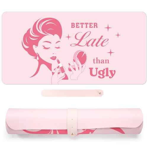 Coquette Makeup Mat for Vanity Top Protector, Dual Sided Leather Vanity Mat Waterproof Mouse Pads Dressing Desk Makeup Table Cover Nonstick Countertop for Women