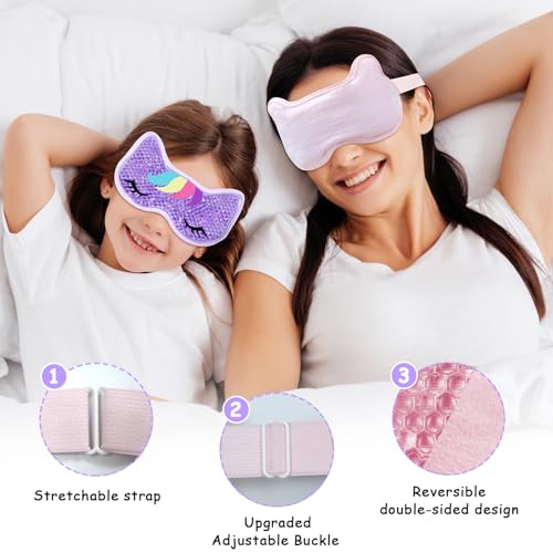 2PCS Adorable Cooling Eye Mask Gel Eye Mask, Reusable Hot Cold Therapy Cold Eye mask for Post Surgery, Puffiness, Dark Circles, Eye Bags, Dry Eyes, Migraines with Soft Plush Backing