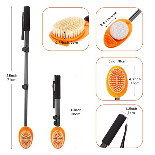 Foot Scrubber with Pumice Stone, 3 in 1 Adjustable Aluminum Tube 15¡±-28¡± Shower feet Dead Skin Remover, Foot Cleaning Brush for Seniors,Elderly, Disabled Men and Women