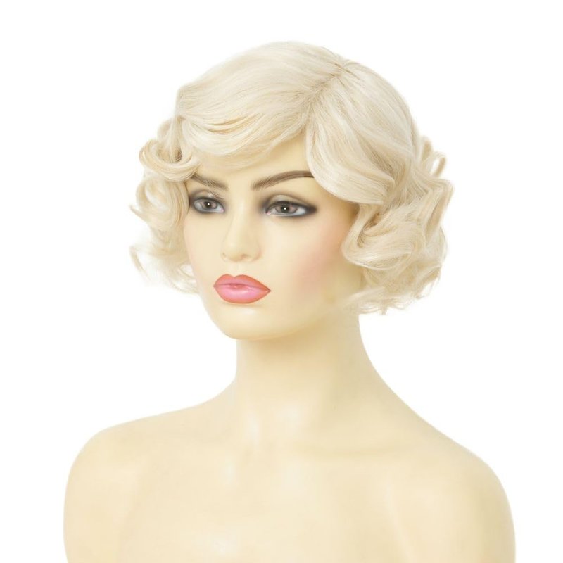 Dai Cloud Short Blonde Finger Wave Wig for Women 1920s Curly Synthetic Flapper Wig Heat Resistant Side Part Vintage Halloween Cosplay Costume Hair Wigs