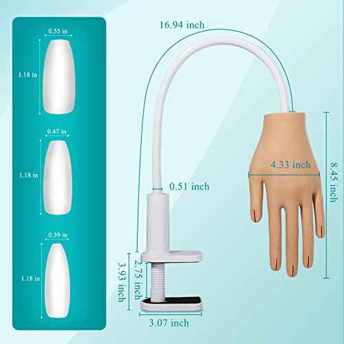 Practice Hand for Acrylic Nails, Nail Tips Never Fall Off Nail Practice Hands, Fingers Never Break Fake Hand for Nail Practice, Fexible Nail Hand Practice Mannequin Hand with 200 Pcs Nail Tips