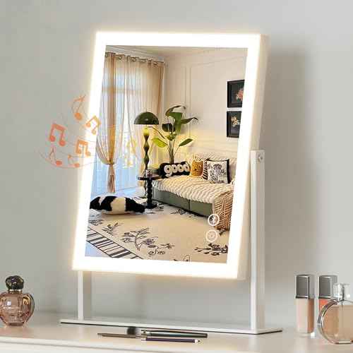 Hansong Vanity Mirror with Lights 11.8"x9.8" Lighted Makeup Mirror with Bluetooth Speaker Smart Touch Control LED Mirror with 3 Color Light Modes Detachable 10X Magnification and 360¡ÆRotation