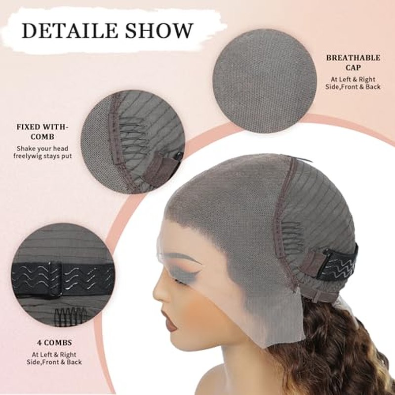 Highlight Ombre Lace Front Wigs Human Hair 13x6 Honey Blonde Deep Wave Wig Human Hair 4/27 Glueless Deep Wave Human Hair Wigs Pre Plucked with Baby Hair for Women 24 Inch