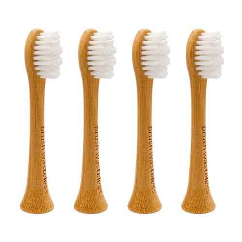 Brush Wasteless Bamboo Electric Toothbrush Heads (4-Pack) | Philips Sonicare Compatible, Soft Bristles, Eco-Friendly