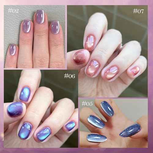 Cat Eye Gel Nail Polish Set, 12 Colors Velvet Cat Eye Gel Polish Magnetic Cateye Glass Effects Fall Winter Christmas Color Professional Use for Salon
