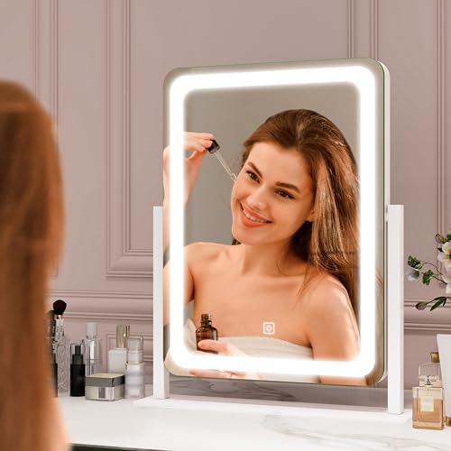 Vanity Mirror with Lights, 12.6"¡¿15" LED Makeup Mirror, Lighted Makeup Mirror with Lights, Smart Touch Control Dimmable 3 Modes Light, Lighted Up Mirror for Makeup Desk, Bedroom, Dressing Room