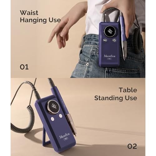 MelodySusie Professional 2 in 1 Nail Drill Kit 40,000 RPM, MB420G Brushless Portable Cordless Rechargeable Electric Nail File, Efile Nail Drill Machine for Acrylic Gel Nails Polishing Removing, Purple