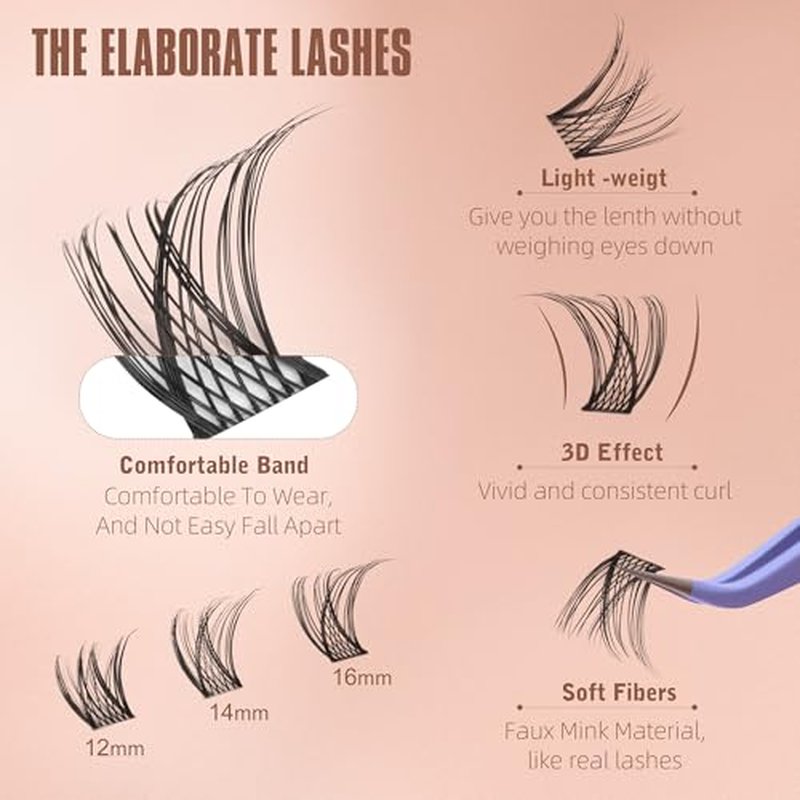 Medium Lash Clusters Short Wispy C Curl Eyelash Clusters 12-16MM Individual Eyelashes Natural Cluster Eyelash Extensions Natural Looking Cluster Lashes by Geeneiya (C Curl,12-14-16)
