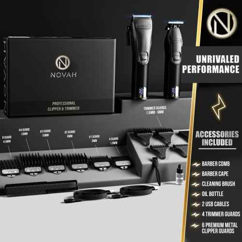 Novah¢ç Professional Hair Clippers for Men, Professional Barber Clippers and Trimmer Set, Mens Cordless Hair Clipper for Barbers Haircut Kit Fade