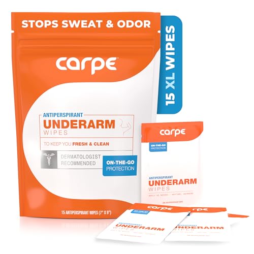 Carpe Antiperspirant Underarm Wipes for Sweat Blocking, Deodorizing, and Cleansing When You¡¯re On the Move - 15 Residue Free, Individually Wrapped Wipes - Clean and Refreshing Scent