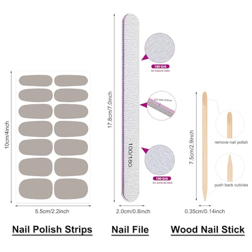 DANNEASY 12 Sheets Nail Stickers Full Nail Wraps Solid Color Nail Polish Stickers Fingernails Wraps for Women Self Adhesive Nail Polish Strips with Nail File, Cuticle Stick - Gray