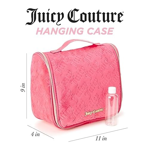 Juicy Couture Pink Makeup Bag Cosmetics Organizer Travel Essentials Hanging Hook Velour Logo